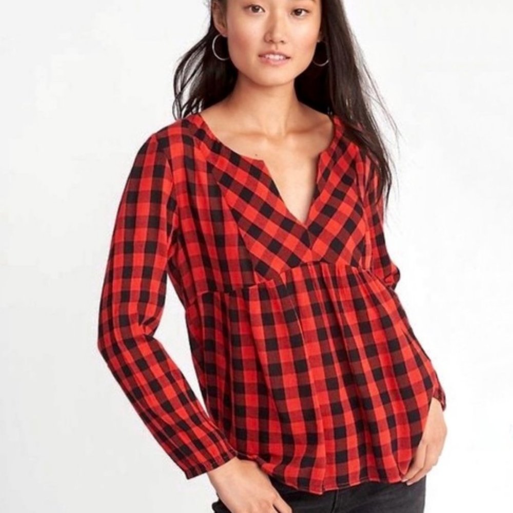 old navy buffalo plaid flowy top